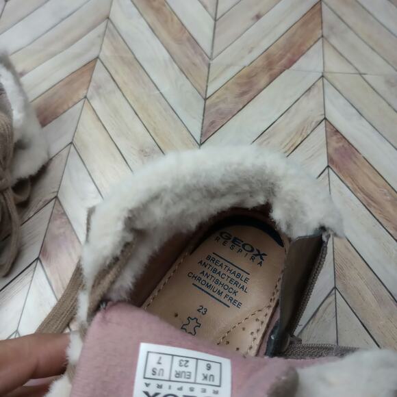 Geox Girls Kids Trottola High Cut Shoes Lace Up Faux Fur Metallic Brown US 7 - Picture 8 of 9